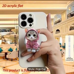 Cute Pink Cat Acrylic Phone Grip